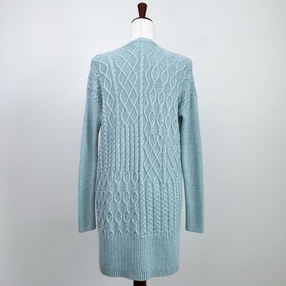 Chico's Light Blue Hint Of Cashmere Cable Knit Long Sweater Cardigan - Picture 10 of 13